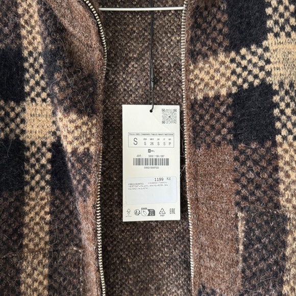 Zara Checked Zip-Up Jacket – Brown/Beige – Size S – NWT 5802/106/087 - Picture 4 of 6